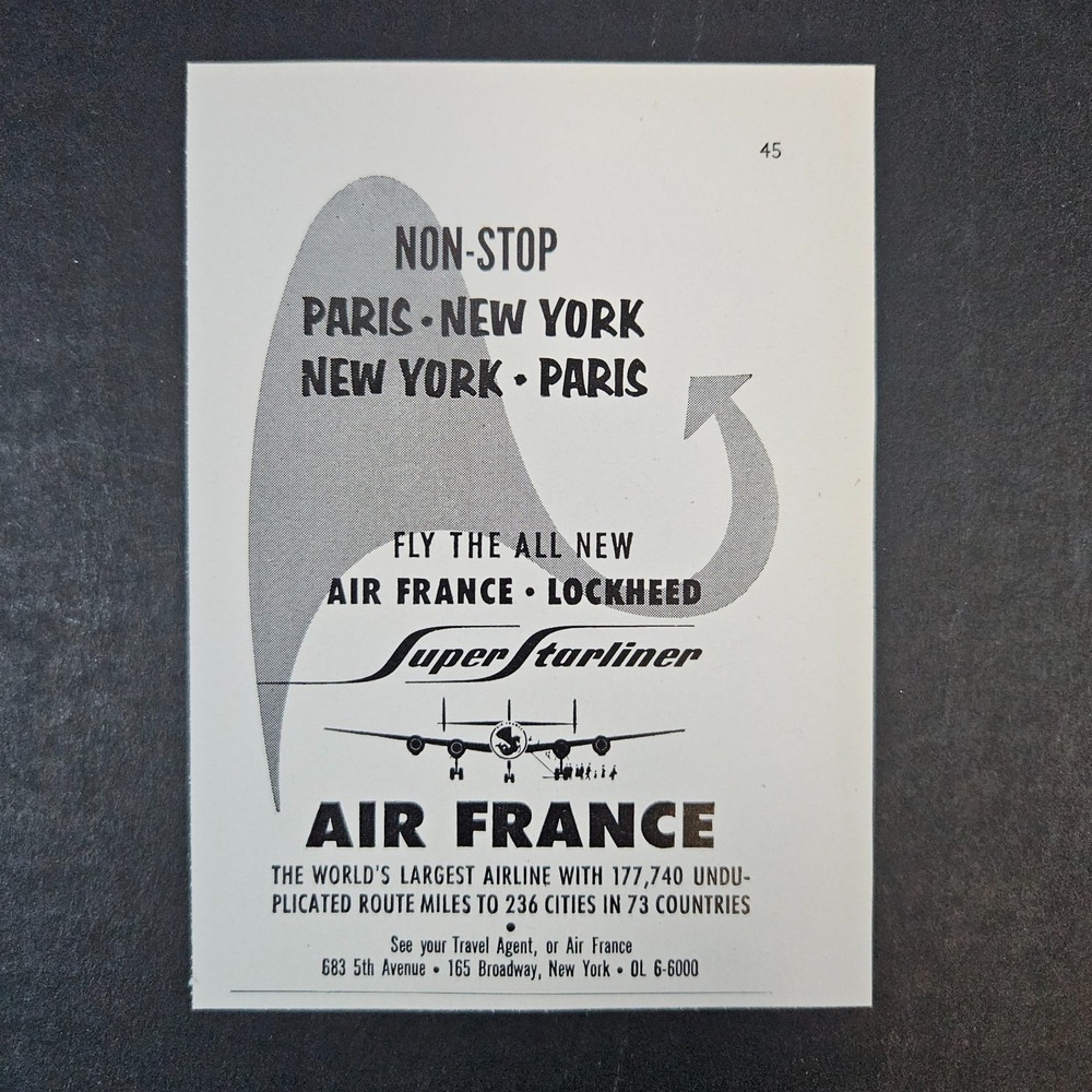 1957 Air France Lockheed Super Starliner Jet Vintage Print Ad New York To Paris